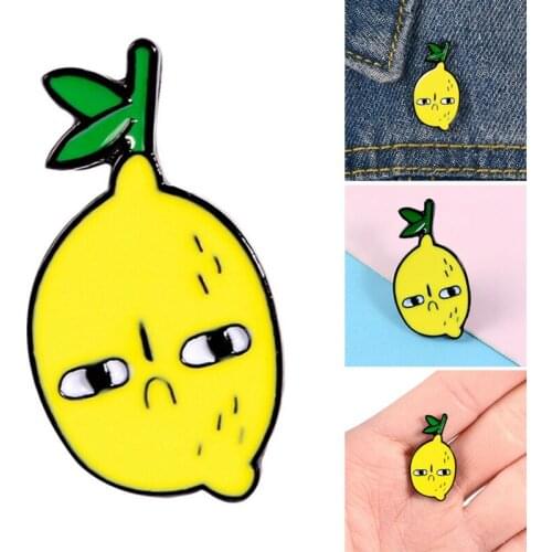 Cute Yellow Lemon Enamel Pin Cartoon Unhappy Lemon Fruit Jewelry Badge Jeans Shirt Bag Brooches Pins For Friends