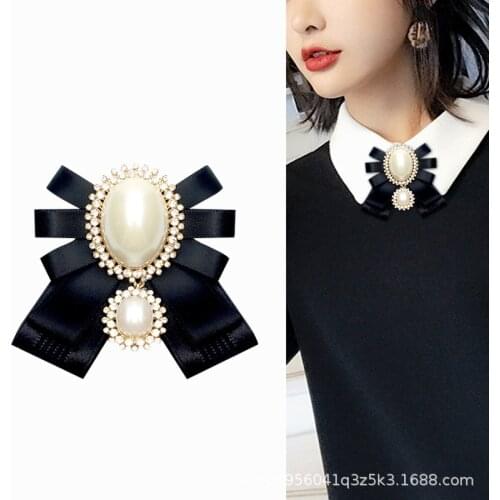 I-Remiel Fashion New Korean Pearl Bow Tie Brooch for Female Ancient Rhinestone Lapel Pin Badge Corsage Shirt Collar Accessories