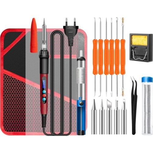 60W Digital Electric Soldering Iron Kit Set Soldering Tips Rework Ceramic Heater Temperature Adjustable 220V Welding Tool