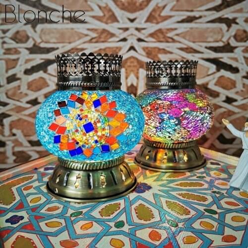 Morocco Turkish Mosaic Lamp Handmade Stained Glass Bedroom Table Lamp Battery Operated and Switch LED Wireless Night Lamp