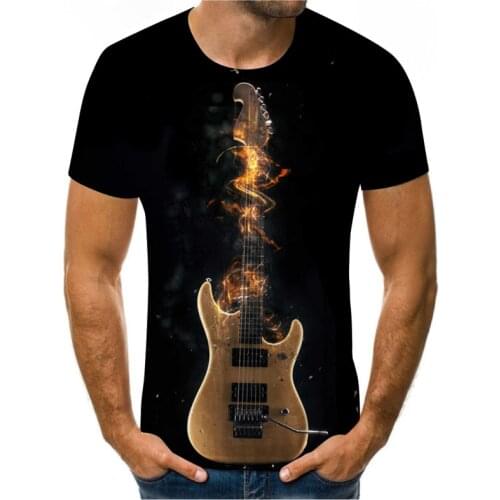 2021 new 3D printing men and women couple casual daily guitar band cool outdoor daily T-shirt short sleeve Harajuku solid color