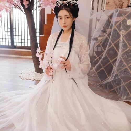 New Hanfu Women White Fairy Dress Cosplay Chinese Ancient Costume Adult Festival Outfits Dance Costume Stage White Hanfu BL1981