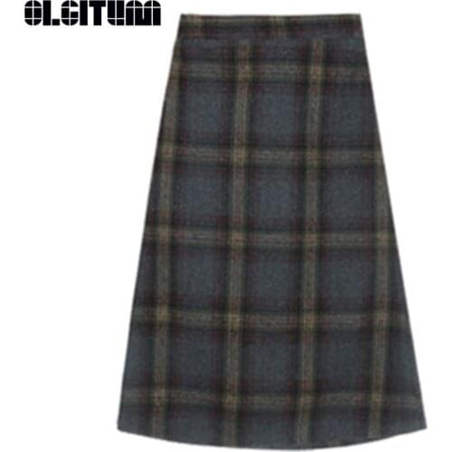 New Autumn and Winter 2020 England Style Woolen Women Skirt Long Woolen Slim Plaid Winter Straight Skirt