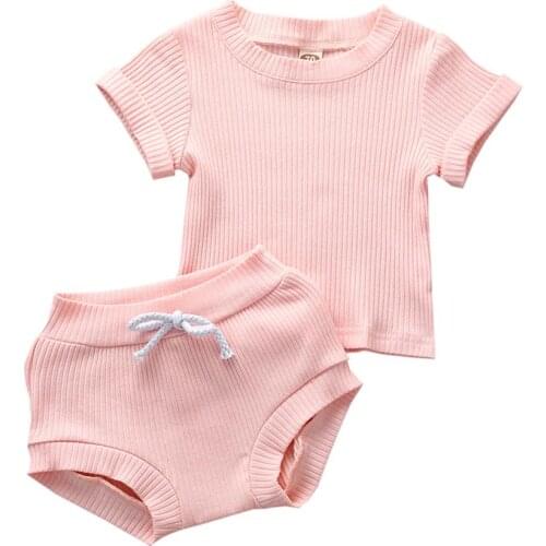 Toddler Baby Girl Clothes Knitted Tops Long Sleeve Pure Color T-Shirt Shorts PP Pants Outfits 2Pcs Set Summer Clothing