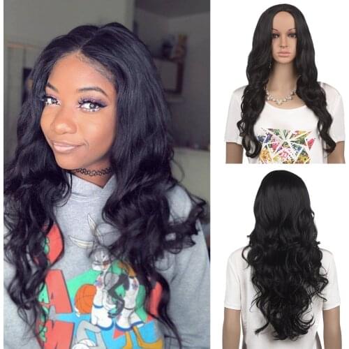 YunRong 26'' Long Loose Wave Hair Heat Resistant Fiber Synthetic Wig Glueless Black/Brown Color Synthetic Hair Wigs For Women