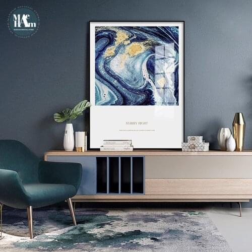 Blue starry sky Golden Painting Nordic Style Poster and Print Wall Art Canvas Picture For Living Room Morden Abstract Home Decor
