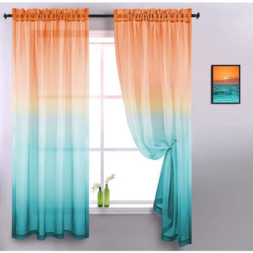 Colorful Tulle Sheer Up and Down Gradient Window Curtains for Home Living Room Bedroom Decoration in the Kitchen Cafe Curtain