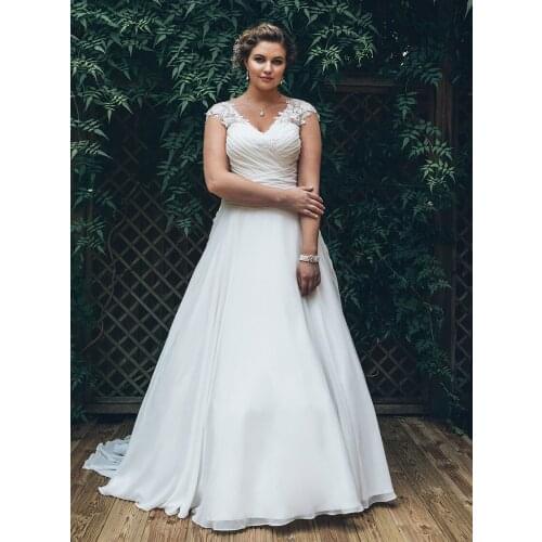 Plus Size Chiffon Wedding Dresses 2021 Elegant Pleats Sleeveless Vestido De Novia V-neck Cap Sleeves Bridal Gowns Custom Made