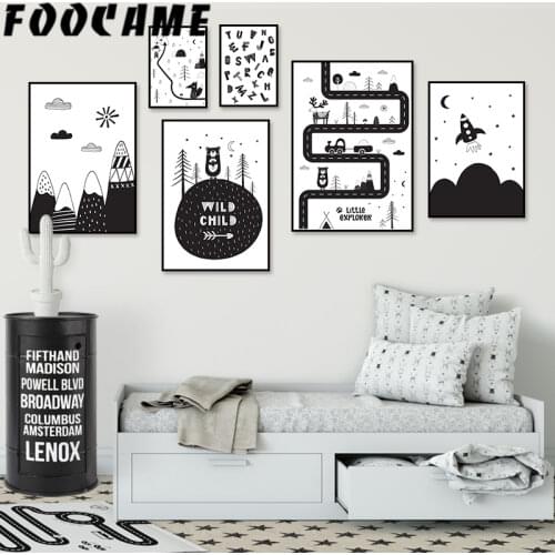 FOOCAME Forest Bear Picture Black and White Animal Poster Nursery Wall Art Canvas Print Painting Decoration Nordic Child Room