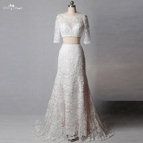 RSW1369 Yiaibridal Real Job Photos Crop Top 2 In 1 Boat Neckline Half Sleeves Robe De Mariage 2017 Robe De Mariage Dentelle