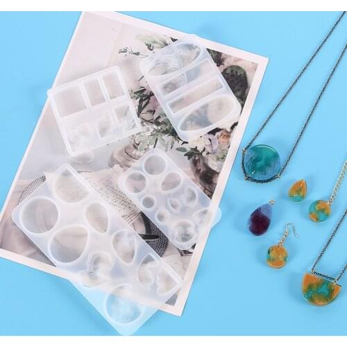 DIY Necklace Pendant Casting Silicone Mould Kit with Keyrings Earring Art Crafts Making Tools Rectangle Crystal Epoxy Resin Mold