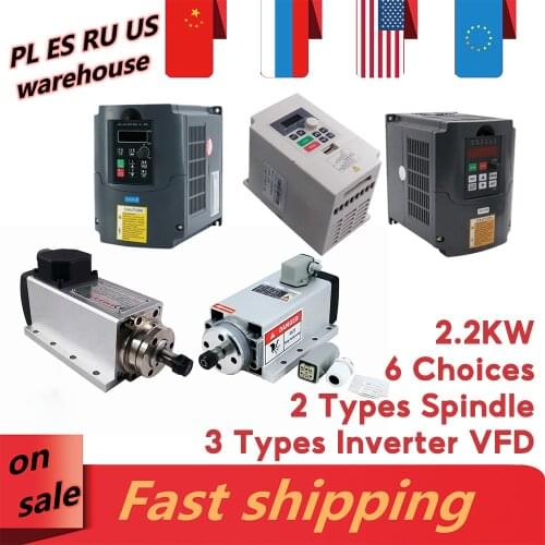 CNC Machine Tool Spindle 2200w 2.2kw 24000RPM 4 x ceramics bearings air cooling spindle motor +inverter VFD +13 pcs ER20 collets