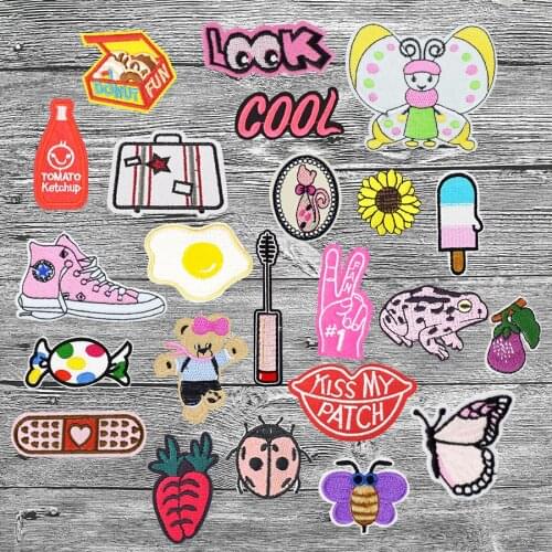 Mixed Random Patch for Girl Cute Animal Fruit Pink Embroidery Applique Patches Iron on Embroidered Sewing for Clothes 5/10 PCS