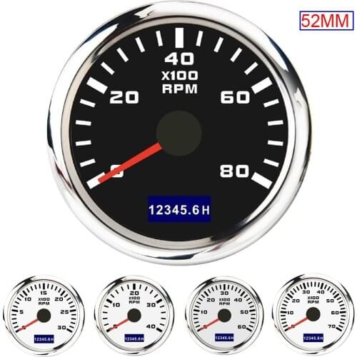 52mm Tachometer 3000/4000/6000/7000/8000RPM Boat Tacho Gauge Red Backlight Marine Tacho Meter with LCD Hourmeter Tacho Sensor