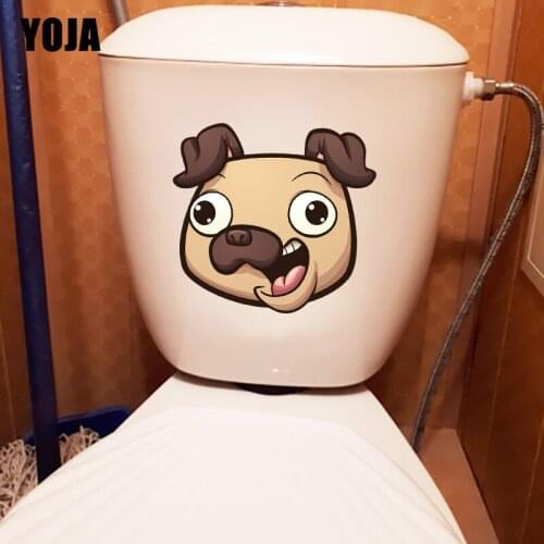YOJA 24.2×22.3CM Cartoon Pug Dog Avatar Toilet WC Accessories Funny Kids Room Wall Sticker T1-3090
