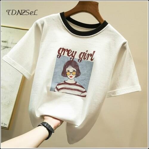 2020 Summer Casual White O Neck T Shirt For Women Fashion Cartoon Print Girl Short Sleeve Cotton Tees Streetwear all-match Tops