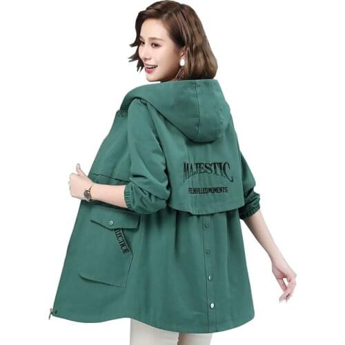 Women Windbreaker Spring Autumn Mid-length Loose Hooded Outerwear Female Trench Coat Casual Ladies Basic Outerwear Plus Size 5XL