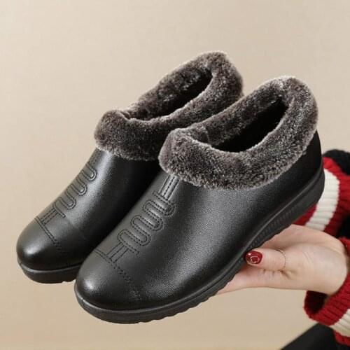 Winter Warm Fashion Women Boots Casual Slip-On Women Ankle Boots Plush Warm Platform Flat Shoes for Mom Cotton Shoes