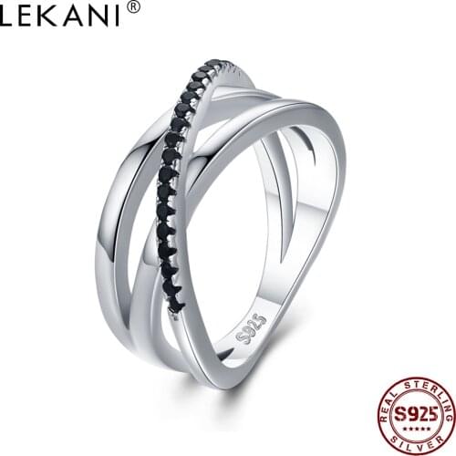 LEKANI 925 Sterling Silver Fine Jewelry Engagement Black Spinel Rings for Women Fashion Romantic Anniversary Gift For Friends