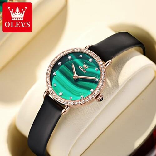 OLEVS Brand Luxury Women Watches Fashion Ladies Quartz Watch Bracelet Set Green Dial Rose Gold Female Clock Relogio Feminino