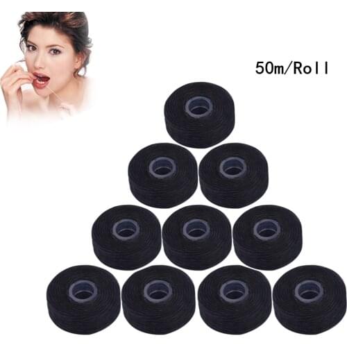 AZDENT 10 Rolls Dental Flosser Bamboo Charcoal Built-in Spool Wax Mint Flavored Replacement Flat Wire Floss 50M/Roll Total 500M