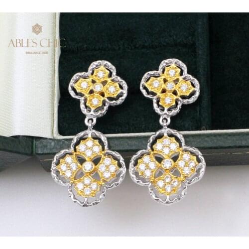 18K Gold Tone Dangling Plum Flower Earrings 925 Silver Vintage Floral Renaissance Studs Nature Wedding Earring C11E4S25403