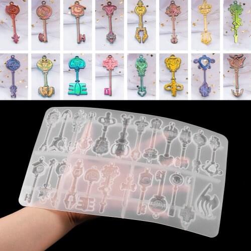 24 Styles/1pacs Key Shape Pendant Silicone Epoxy Resin Mold For DIY Hand Craft Dried Flower Resin Decorative Jewelry Making Tool