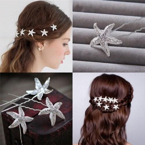 6 Pcs Crystal Rhinestone Sea Starfish Hair Pin Clips Women Wedding Bridal Hair Accessories Jewelry Wholesale
