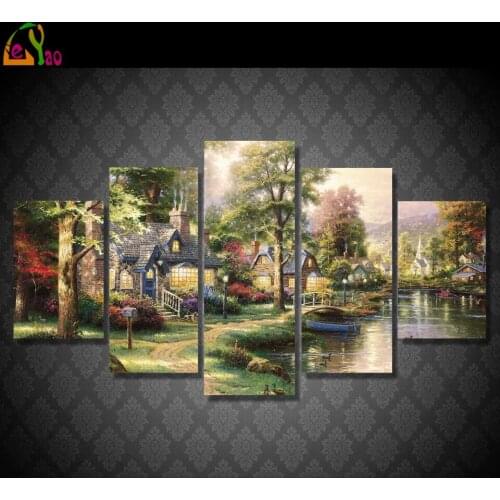 5Plans,Full Square round 5D DIY Diamond Painting Landscape House Fairy tale village,Diamond Embroidery Cross Stitch,Mosaic,art