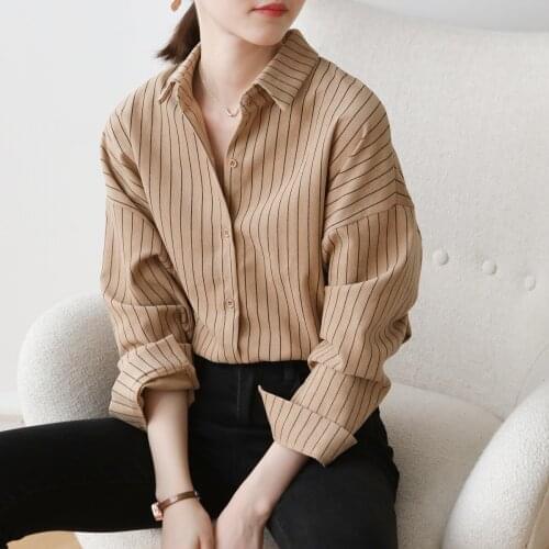 Oversized striped print tops office ladies shirts Womens BF style blouses New Spring Summer casual loose Tops Blusas Mujer