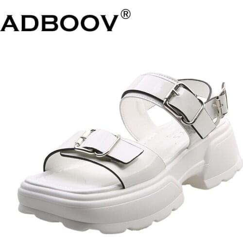 ADBOOV Patent Leather Platform Sandals Women Buckle Design Peep Toe Fashion Summer Shoes Ladies