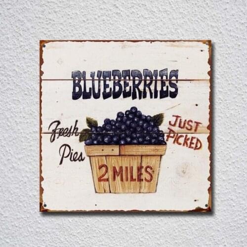 Barnyard Designs Fresh Picked Blueberries Retro Vintage Tin Sign Metal Sign Metal Poster Metal Decor Metal