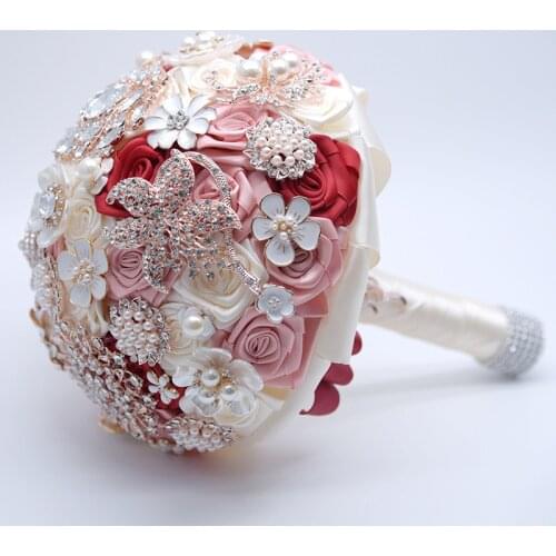 European & American Crystal Pearl Ribbon Enamel Wedding Bouquets Bridesmaid Bridal Handwork Wedding Bouquet Flower De Mariage