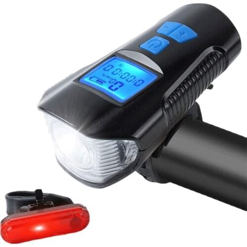 Night Riding Bicycle Light Outdoor Riding Flashlight Highlight Car Headlight Usb Charging with Horn Battery Display Waterproof