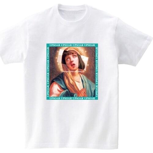 2019 New Streetwear Virgin Mary Mens T-Shirts Summer Hip Hop O-Neck Printed Short Sleeve Men/Women Casual Cotton Tops Tees