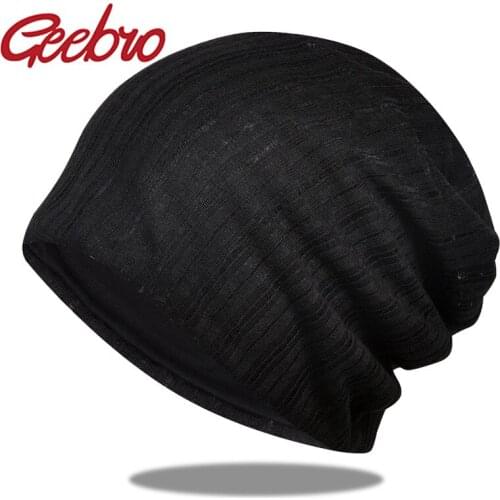 Geebro Fashion Beanies Men Women Solid Stripe Knitted Hat Solid Color Bonnet Hats Spring Autumn Casual Hip Hop Turban Cap