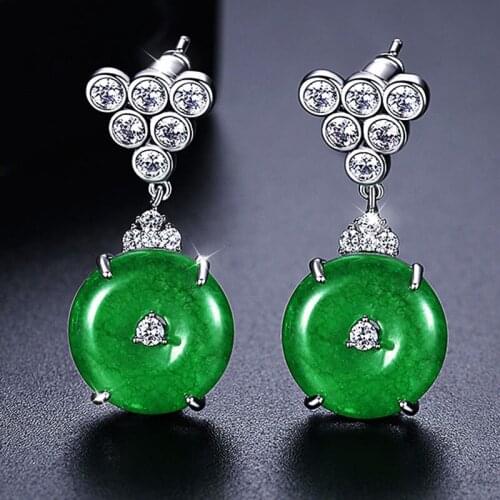 HUAMI Green Chalcedony Jade Earrings for Women Dress Accessories Round Drop Earrings Korean Fashion High Quality Wedding Gift