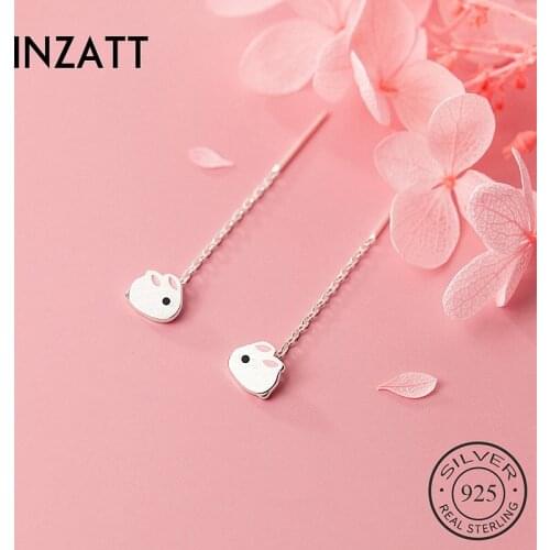 INZATT Real 925 Sterling Silver Enamel Animal Rabbit Chain Tassel Hoop Earrings For Fashion Women Cute Fine Jewelry Accessories