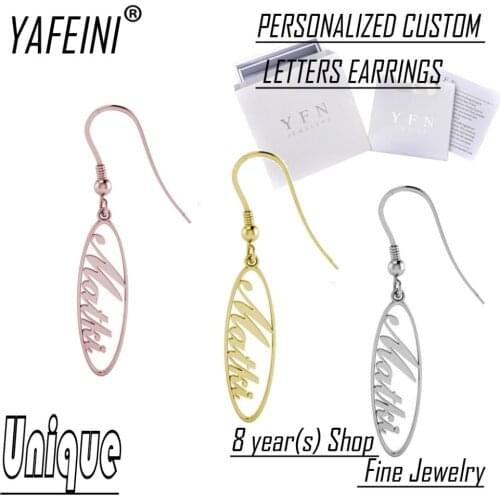 Custom YAFEINI Brand Fine Jewelry Unique 925 Sterling Silver Personalized Oval Letter Name Drop Earrings