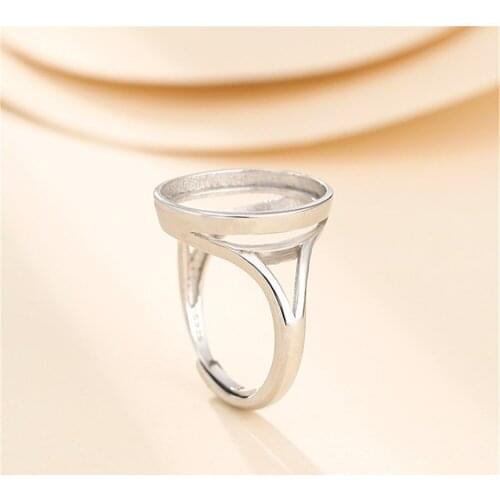 Ring Blank for 6x8mm/7x9mm/8x10mm/9x11mm/10x14mm/12x16mm/13x18mm Oval Cabochons White Gold Plated 925 Silver Adjustable Ring