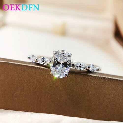 OEKDFN Luxury 925 Sterling Silver Ring Oval Created Moissanite Gemstone Wedding Engagement Rings For Women Anniversary Jewelry