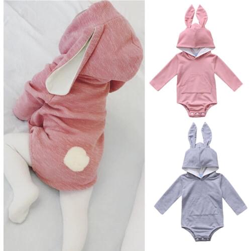 Newborn Baby Girl Boy Hooded Rabbit Ear Romper Outfits Jumpsuit Clothes