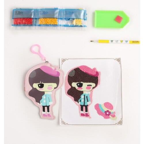DIY Special Shaped Diamond Painting Wallet Bag Cute Pink Cap Girl Coin Purse Keychain Pendants Purse Decor Embroidery Kids Gift