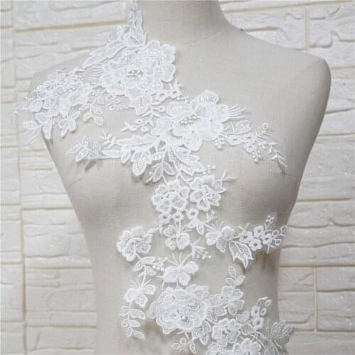 2 Pairs Bridal lace applique Embroidery Sequins Flower Lace Patch For Wedding Dress, Bridal Gown, Party Evening Wear