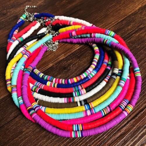 Hot Handmade Polymer Clay Necklace Soft Pottery Choker Necklace Colorful Surfer Beads Collar Femme Jewelry Gifts