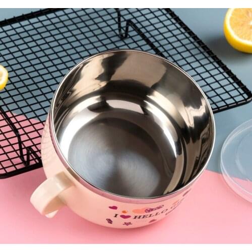 1Pcs Cartoon Multi-function Bowl Rice Bowl With Cover Thickening Double Anti-slip Big Capacity Bowl Adult Single Handle 1000ML