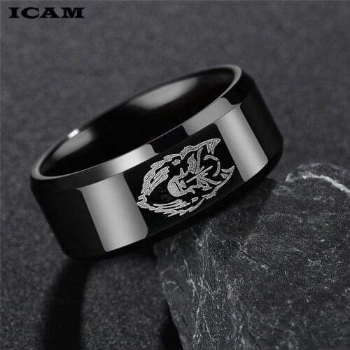 ICAM Cool Lion Head Band Black Titanium Ring Men Engagement Anel Jewelry Rings For Male Party Wedding Bands