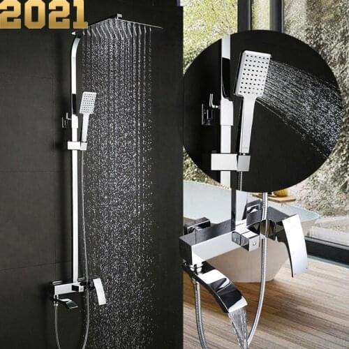 Shower Faucet Set Waterfall Wall Bathtub Faucet Mixer Tap Bath Shower Mixer Head Chrome Bathroom Shower Set