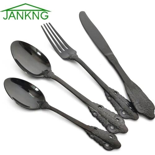 Black Dinnerware 304 Stainless Steel Tableware Set Knife Fork Spoon Silverware Mirror Rose God Flatware Set kitchen Cutlery Set