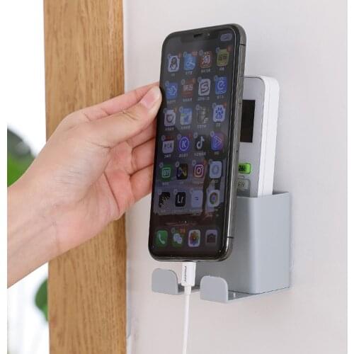 Wall Mount Mounted Mobile Phone Charging Key Holder Remote Control Organizer Storage Box Bracket Multifunction Holder Stand Rack
